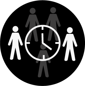 Icon showing several figures with a few greyed out and a clock over slayed