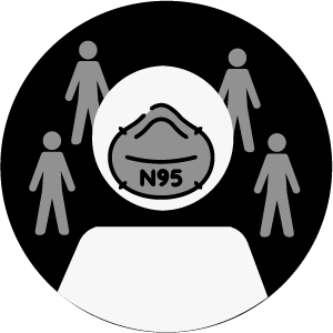 Icon showing a figure wearing an N95 mask surrounded by other people