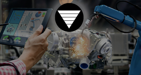 Background image of worker controlling a robotic device using a tablet