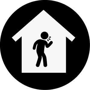 Icon of person inside a house indicating to stay home if you are unwell