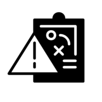 Icon of a hazard triangle overlapping a clipboard depicting the concept of an emergency response plan
