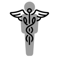 Icon of a human figure overlayed with medical symbol depicting concept of medical surveillance